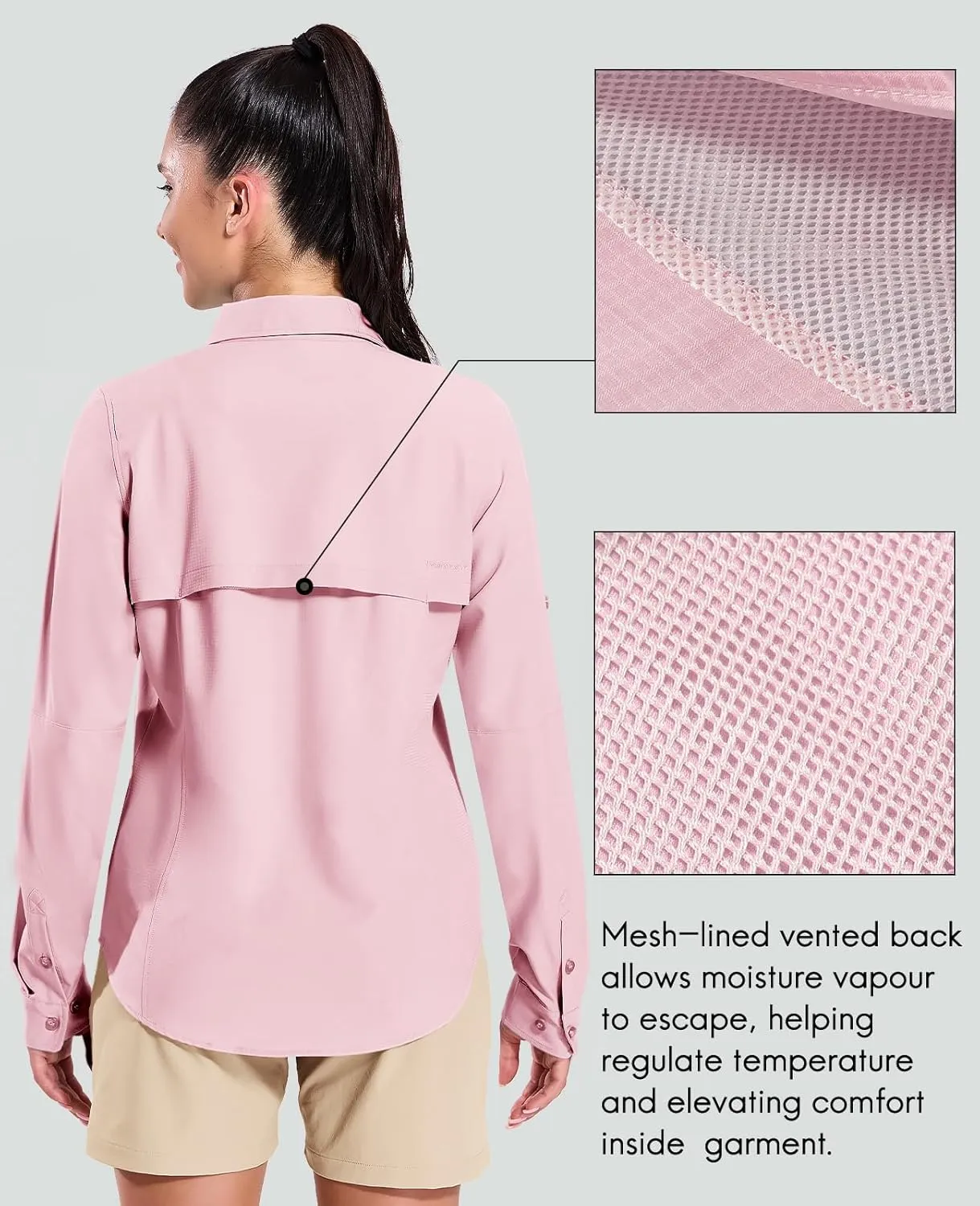 Haimont Women's Travel Hiking Fishing Button Down Shirt, UPF 50  UV Long Sleeve Sun Shirts for Outdoor Camping Sailing