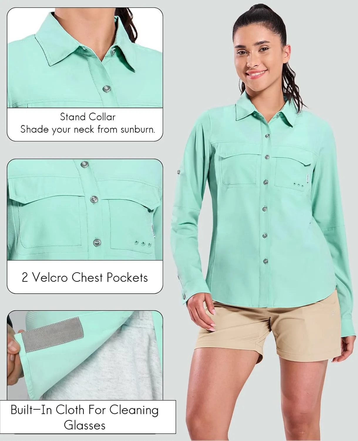 Haimont Women's Travel Hiking Fishing Button Down Shirt, UPF 50  UV Long Sleeve Sun Shirts for Outdoor Camping Sailing