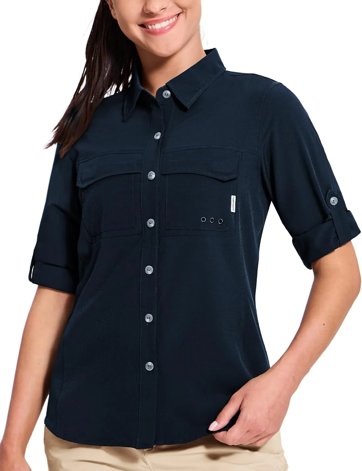 Haimont Women's Travel Hiking Fishing Button Down Shirt, UPF 50  UV Long Sleeve Sun Shirts for Outdoor Camping Sailing