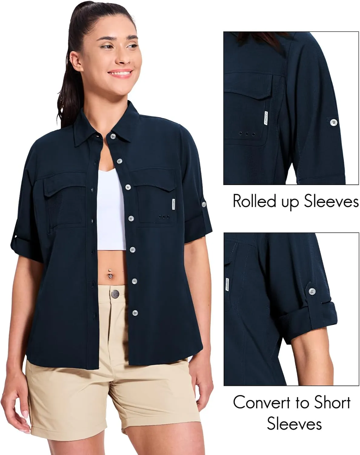 Haimont Women's Travel Hiking Fishing Button Down Shirt, UPF 50  UV Long Sleeve Sun Shirts for Outdoor Camping Sailing