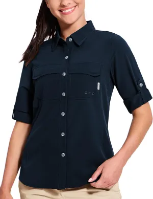 Haimont Women's Travel Hiking Fishing Button Down Shirt, UPF 50  UV Long Sleeve Sun Shirts for Outdoor Camping Sailing