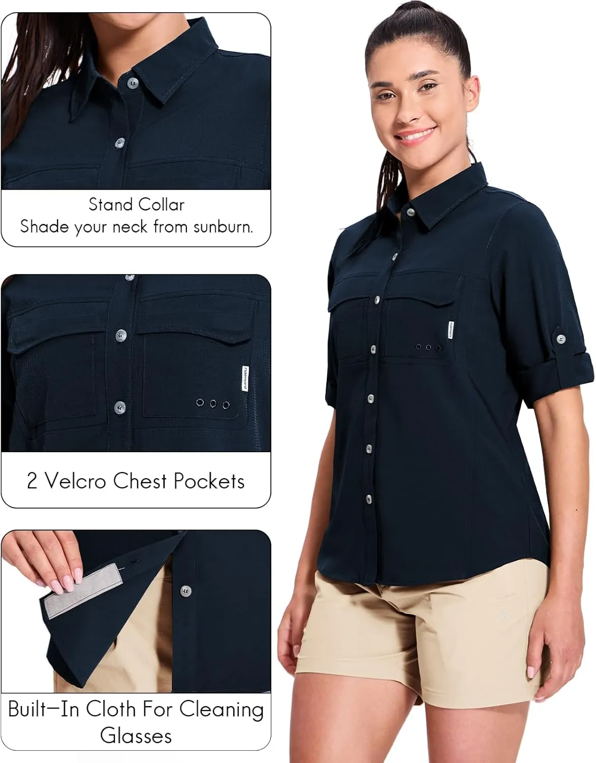 Haimont Women's Travel Hiking Fishing Button Down Shirt, UPF 50  UV Long Sleeve Sun Shirts for Outdoor Camping Sailing
