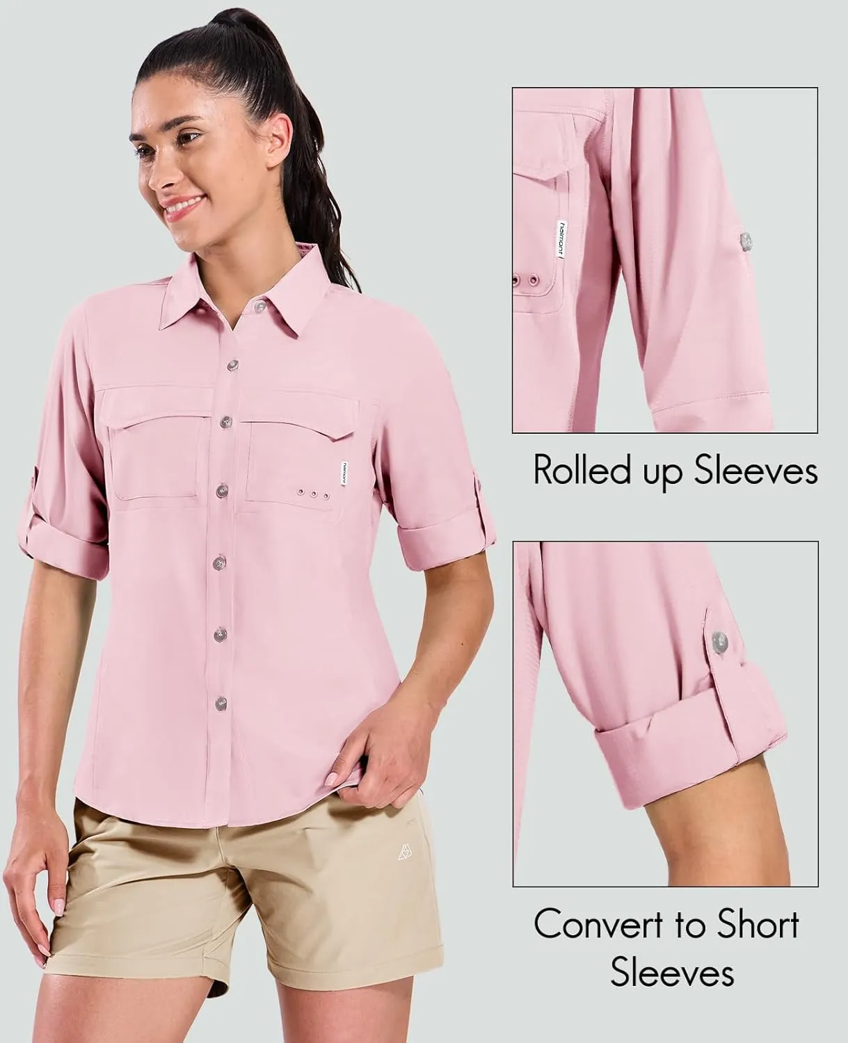 Haimont Women's Travel Hiking Fishing Button Down Shirt, UPF 50  UV Long Sleeve Sun Shirts for Outdoor Camping Sailing