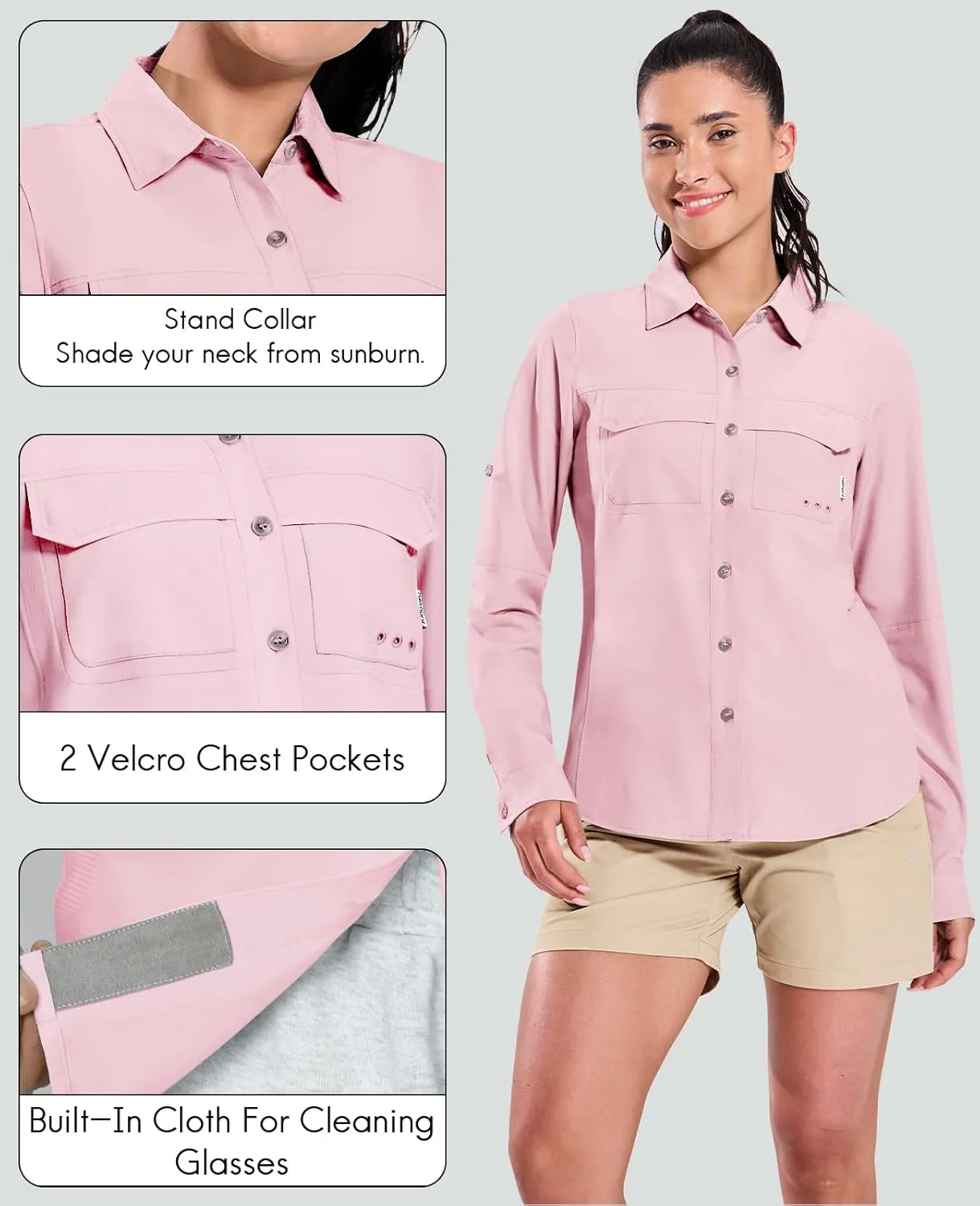 Haimont Women's Travel Hiking Fishing Button Down Shirt, UPF 50  UV Long Sleeve Sun Shirts for Outdoor Camping Sailing