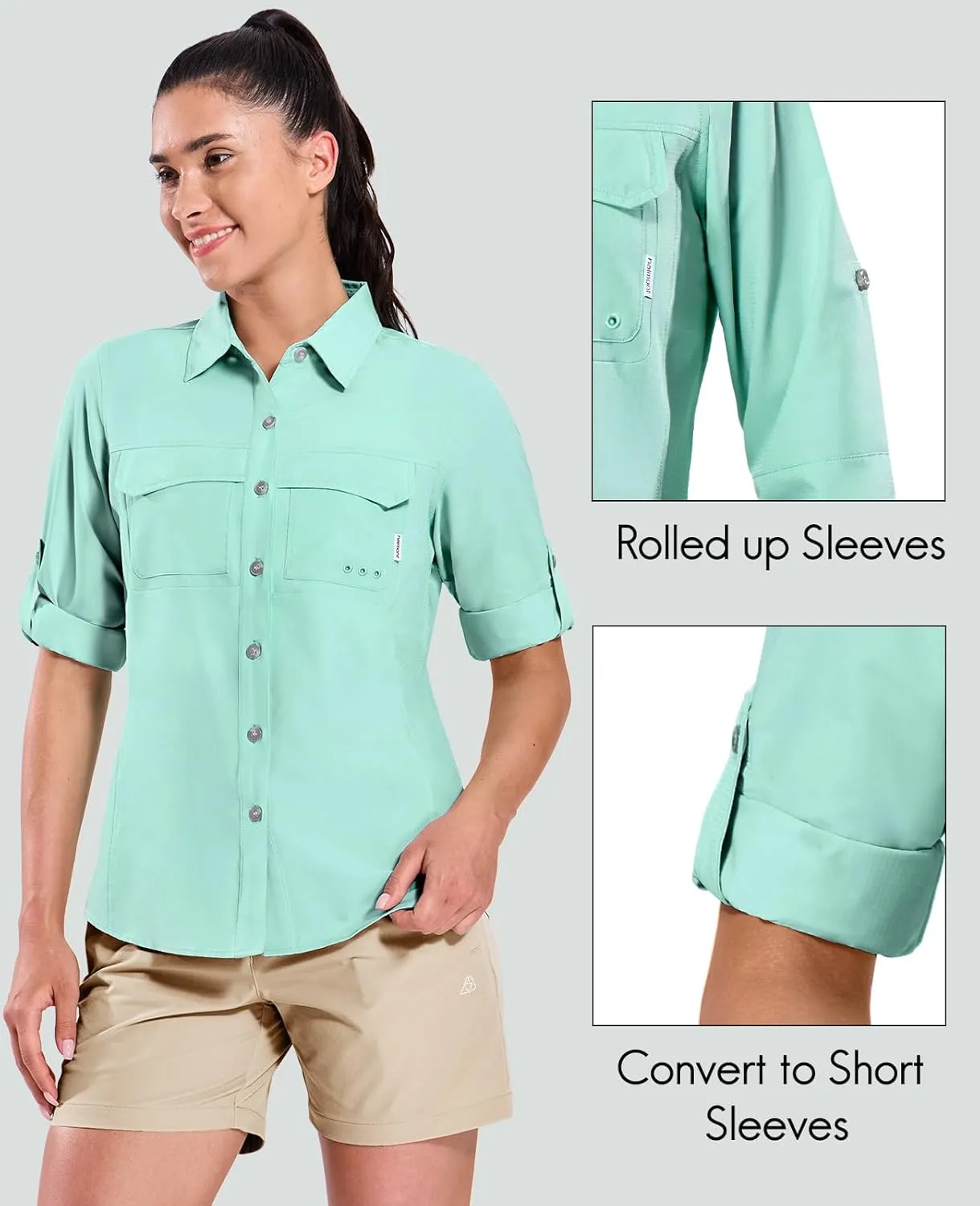 Haimont Women's Travel Hiking Fishing Button Down Shirt, UPF 50  UV Long Sleeve Sun Shirts for Outdoor Camping Sailing