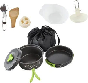 HANABASS Complete Outdoor Cookware Set for 1-2 People Compact Camping Kitchenware Utensils for Hiking and BBQ