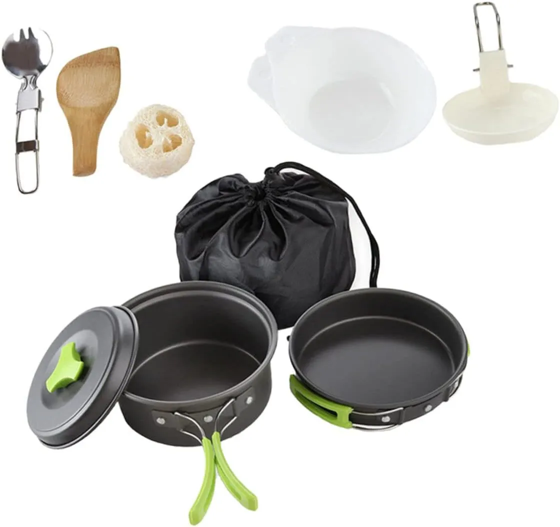 HANABASS Complete Outdoor Cookware Set for 1-2 People Compact Camping Kitchenware Utensils for Hiking and BBQ