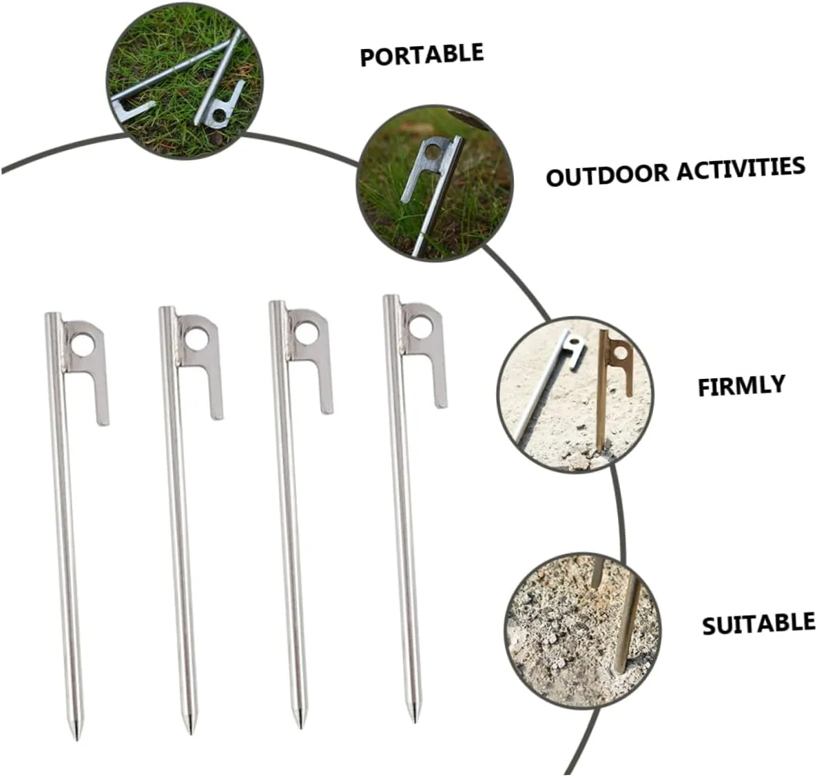 HANABASS Tent Stakes Pack Stainless Steel Camping Stakes Smooth Tip Portable and Sturdy for Outdoor and Camping
