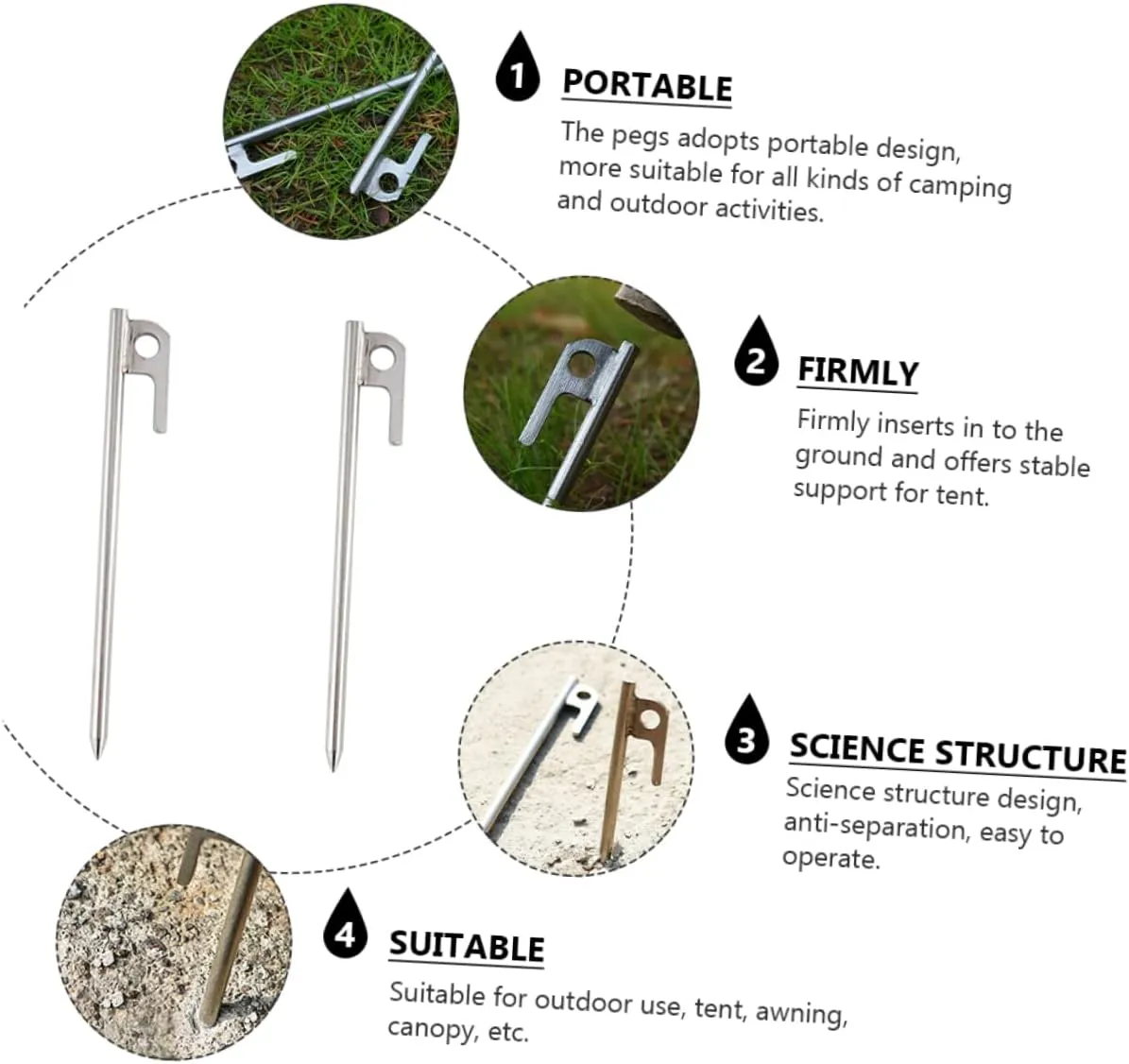 HANABASS Tent Stakes Pack Stainless Steel Camping Stakes Smooth Tip Portable and Sturdy for Outdoor and Camping
