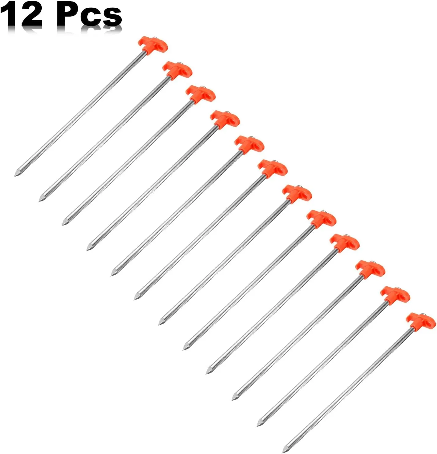 HARFINGTON 12pcs Tent Stakes 9.84" Metal Garden Ground Stakes with Chisel Point End for Tents Gardens Camping Sites Lawns Outdoor Picnics, Orange