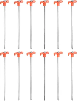 HARFINGTON 12pcs Tent Stakes 9.84" Metal Garden Ground Stakes with Chisel Point End for Tents Gardens Camping Sites Lawns Outdoor Picnics, Orange