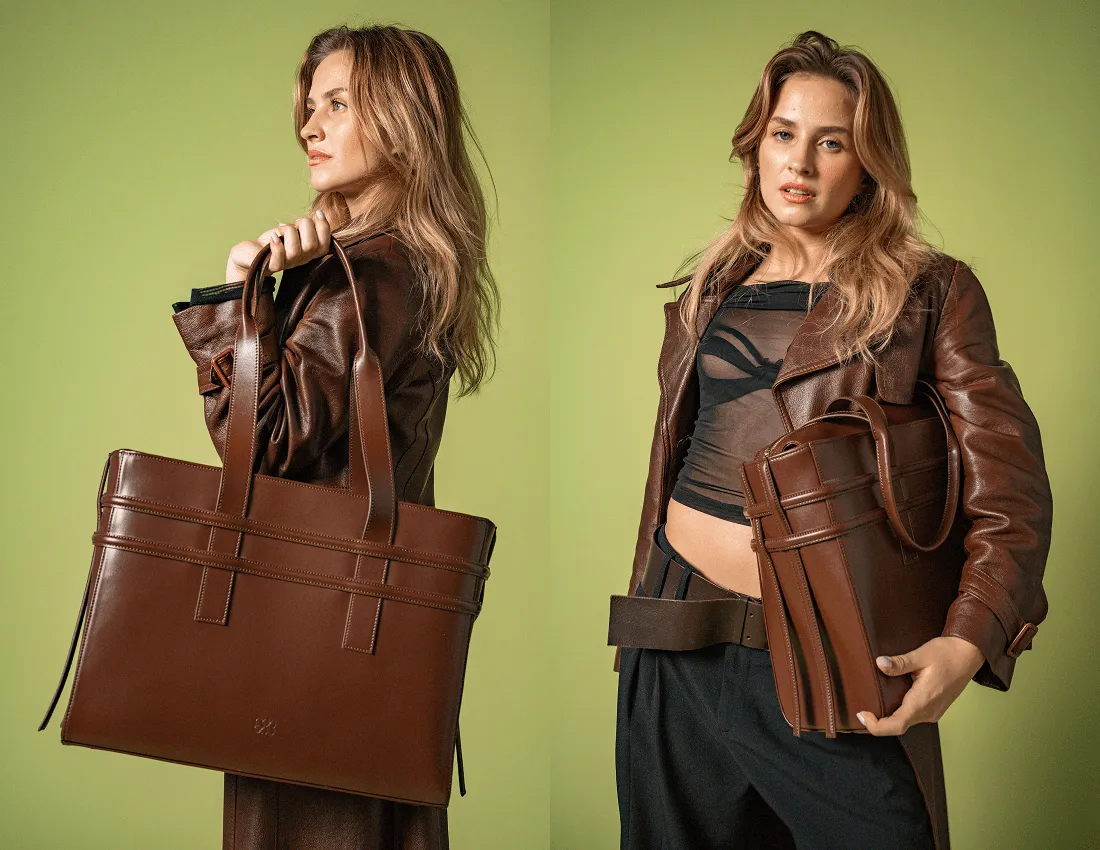 Hedy Vegan Italian Grape Leather Carry All Tote | Cocoa