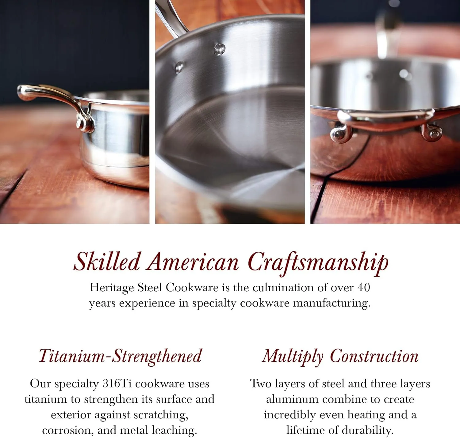 Heritage Steel 5 Quart Sauce Pot - Titanium Strengthened 316Ti Stainless Steel with 5-Ply Construction - Induction-Ready and Fully Clad, Made in USA