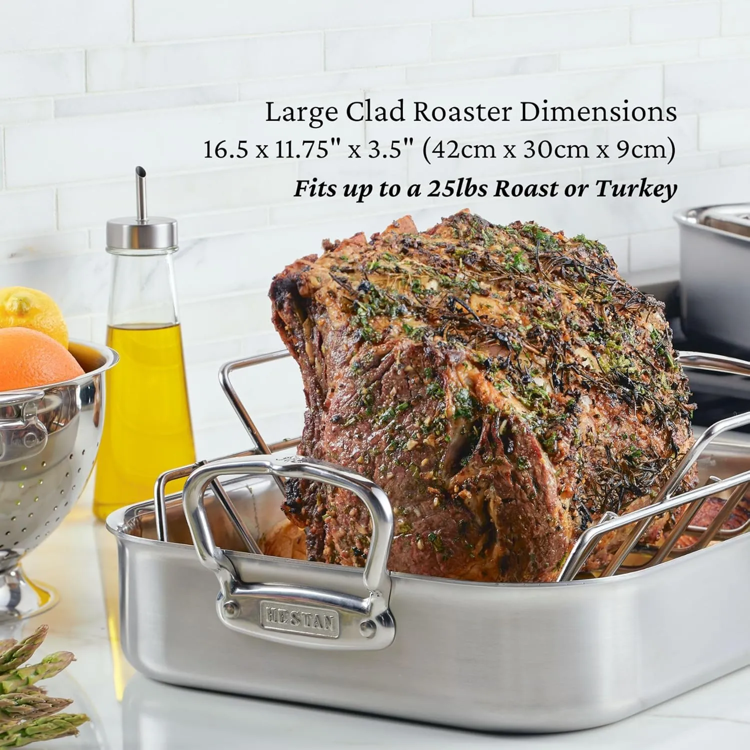Hestan - Stainless Steel Classic Roaster with Rack, Induction Cooktop Compatible