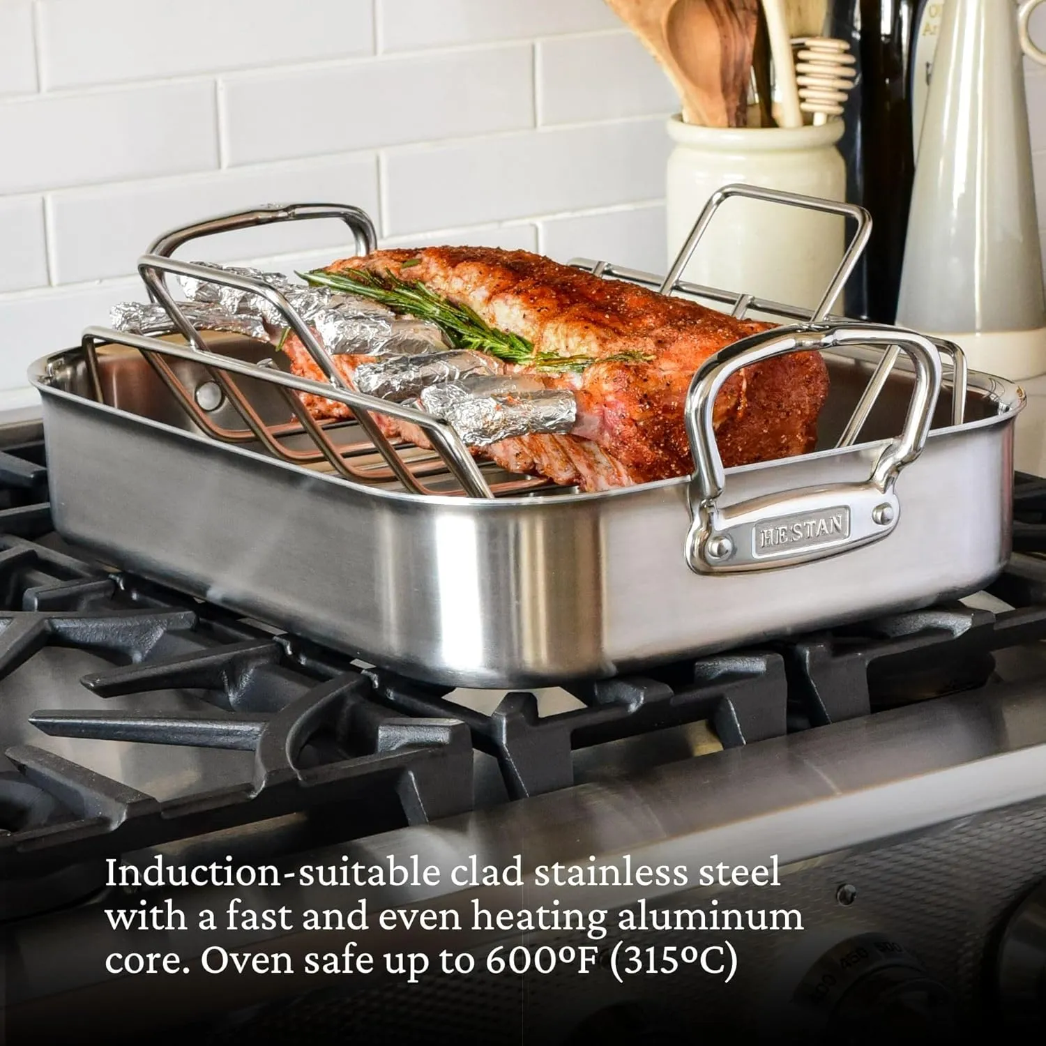 Hestan - Stainless Steel Classic Roaster with Rack, Induction Cooktop Compatible