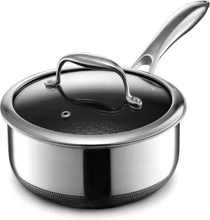 HexClad Hybrid Nonstick 2-Quart Saucepan with Tempered Glass Lid, Stay-Cool Handle, Dishwasher-Friendly, Oven-Safe Up to 900°F, Induction-Ready, Compatible with All Cooktops