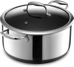 HexClad Hybrid Nonstick 8-Quart Stockpot with Tempered Glass Lid, Stay-Cool Handles, Dishwasher-Friendly, Oven-Safe Up to 900°F, Induction-Ready, Compatible with All Cooktops