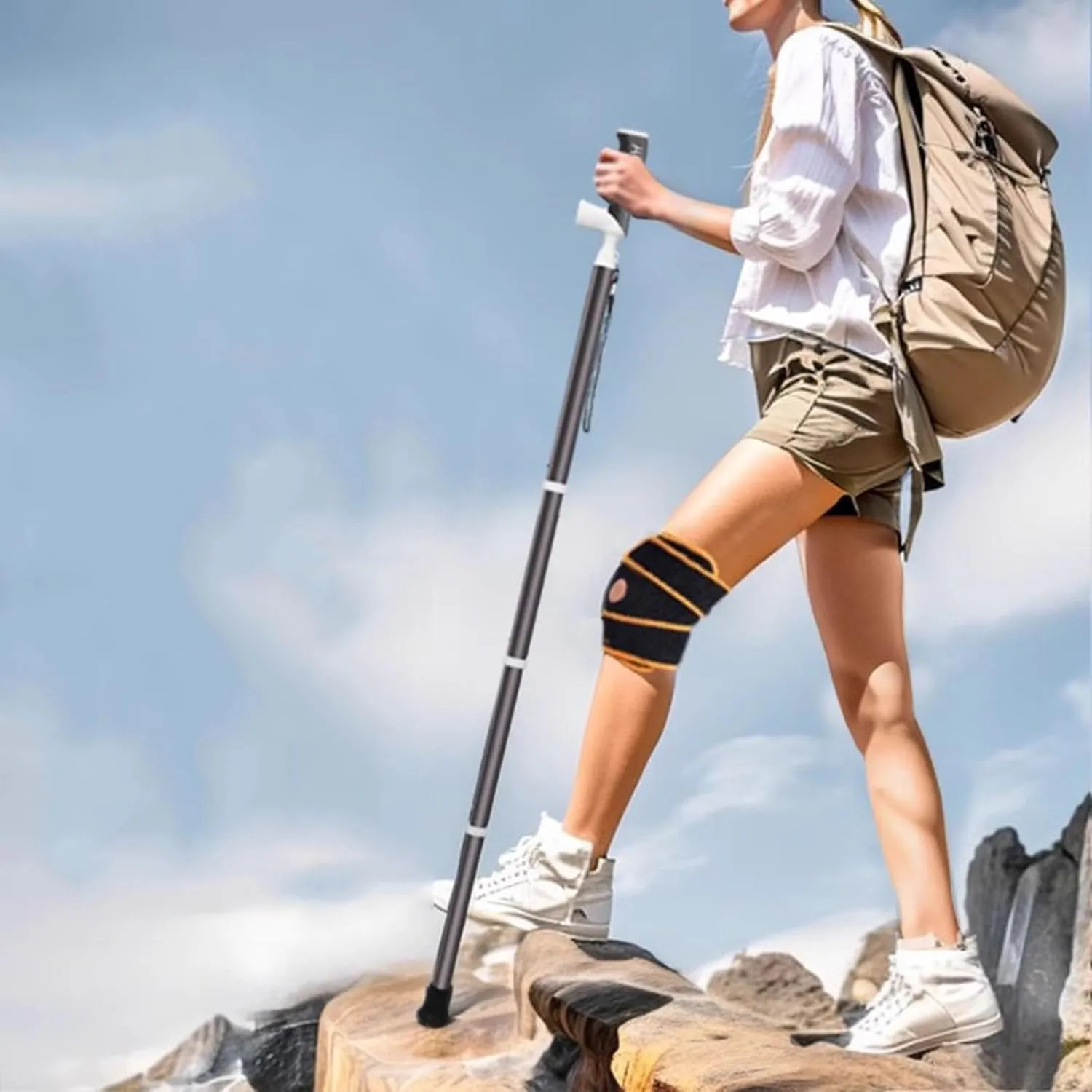 Hiking Poles for Women and Men 4 Sections Adjustable Trekking Poles for Hiking Camping & Backpacking Handle 90° Rotation(Black,38~105cm)