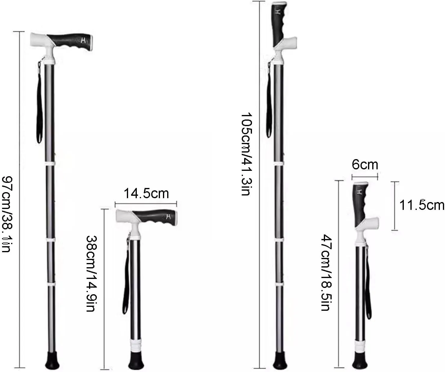 Hiking Poles for Women and Men 4 Sections Adjustable Trekking Poles for Hiking Camping & Backpacking Handle 90° Rotation(Black,38~105cm)