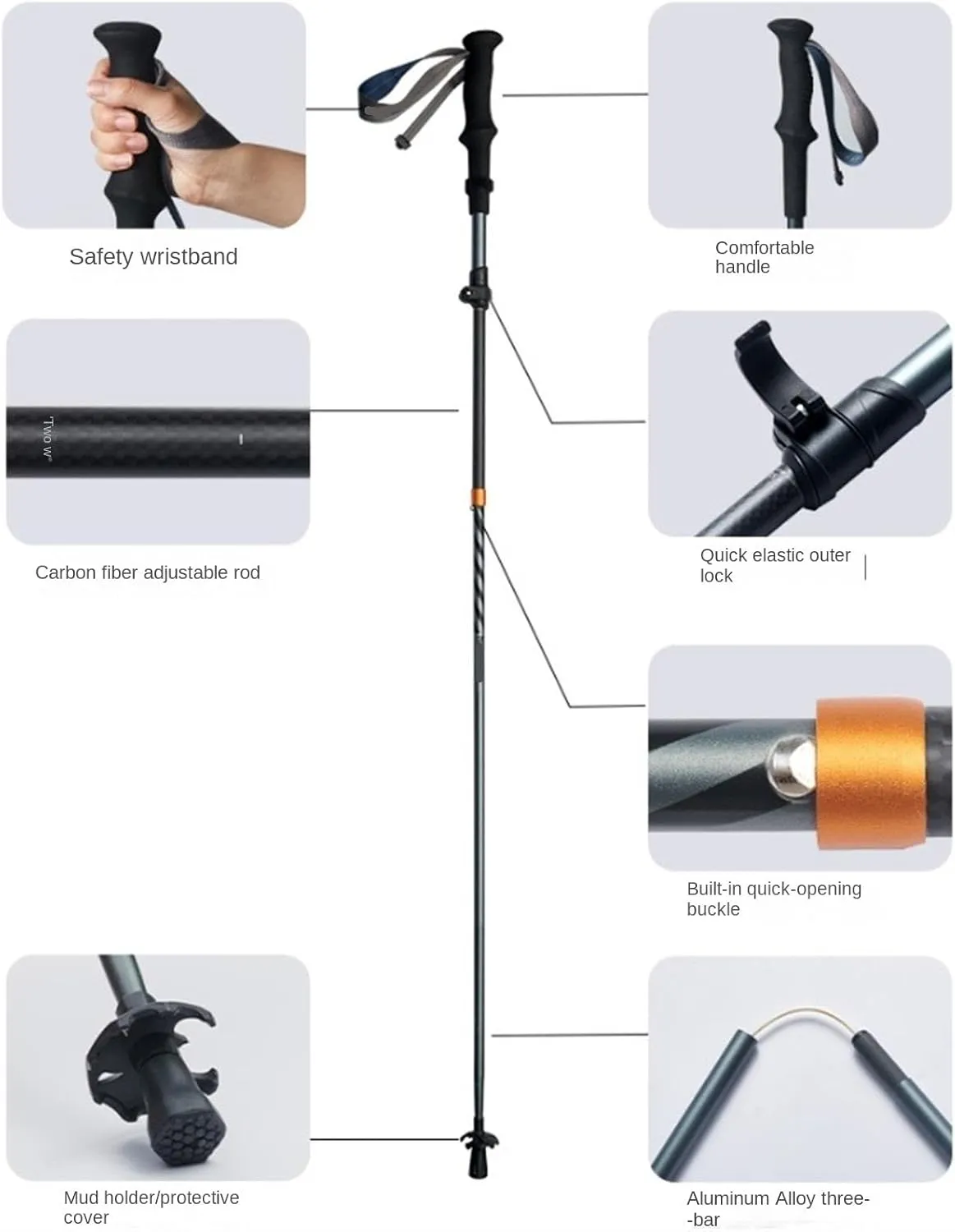 Hiking Trekking Poles Ultralight Trekking Pole Carbon Fiber Hiking Walking Stick Adjustable Pole for Mountaining Hiking Sticks for Trekking(G,103-120cm)