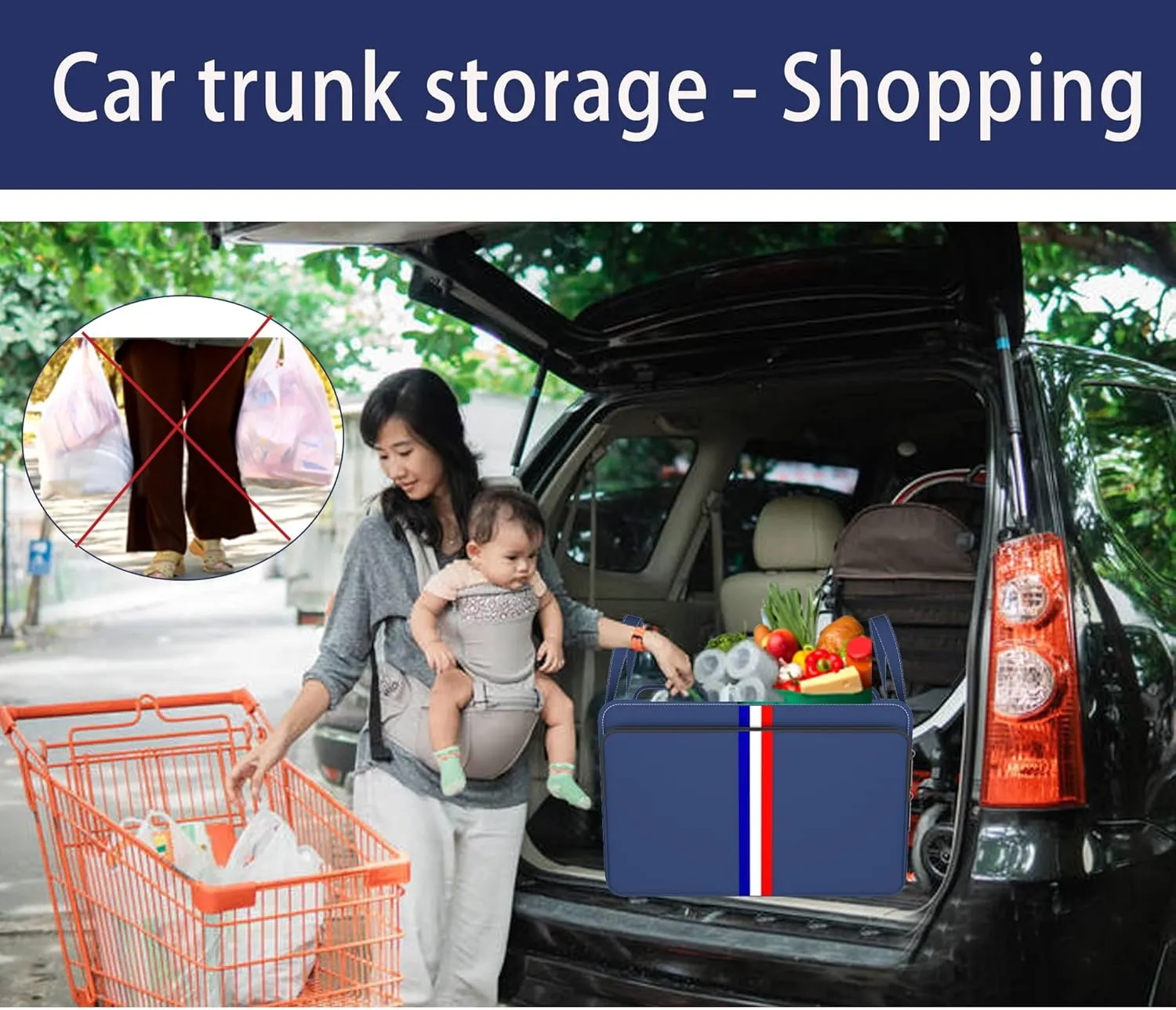 Homeve Trunk Organizer for Car, Waterproof Collapsible 3 Compartments Car Organizer, Foldable Storage for Car Accessories, Tools, Sundries for Women Men, Tote Bag (Blue, Standard)