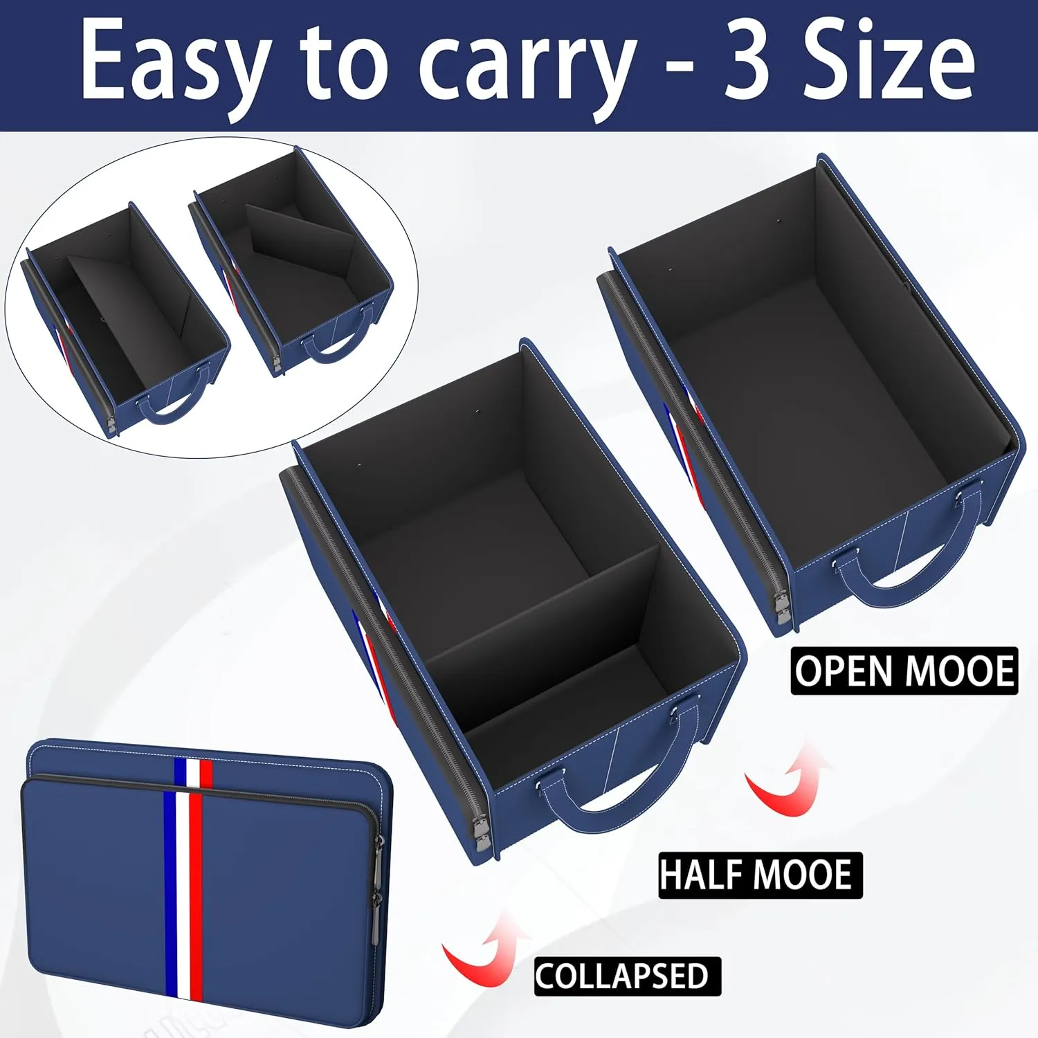 Homeve Trunk Organizer for Car, Waterproof Collapsible 3 Compartments Car Organizer, Foldable Storage for Car Accessories, Tools, Sundries for Women Men, Tote Bag (Blue, Standard)