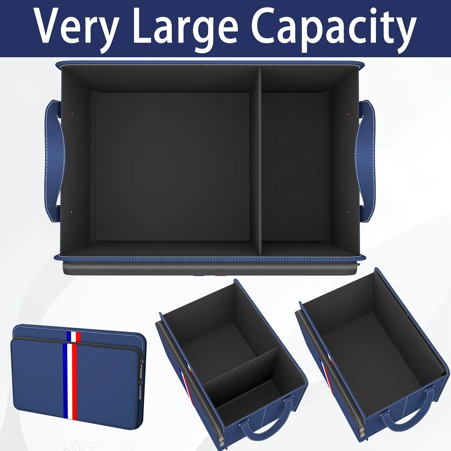Homeve Trunk Organizer for Car, Waterproof Collapsible 3 Compartments Car Organizer, Foldable Storage for Car Accessories, Tools, Sundries for Women Men, Tote Bag (Blue, Standard)