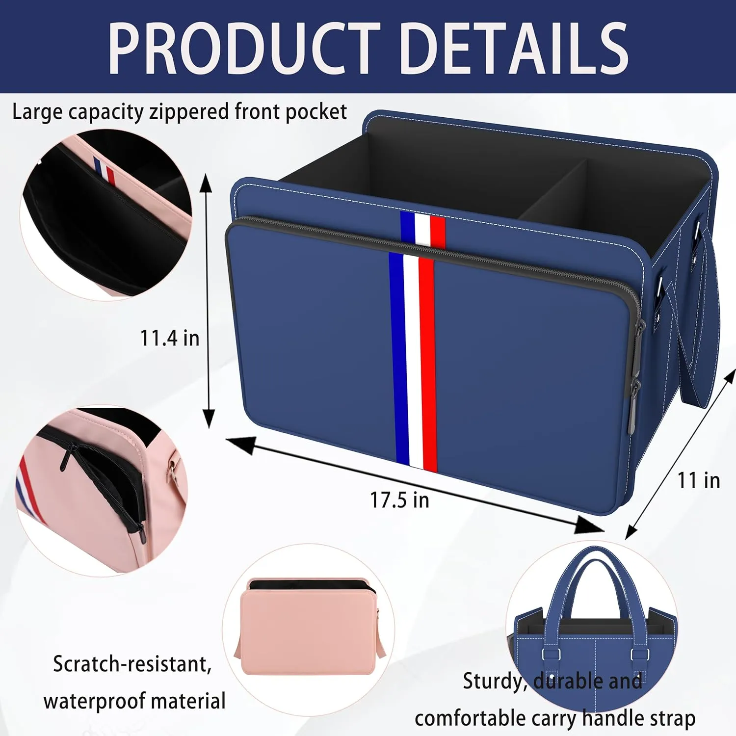 Homeve Trunk Organizer for Car, Waterproof Collapsible 3 Compartments Car Organizer, Foldable Storage for Car Accessories, Tools, Sundries for Women Men, Tote Bag (Blue, Standard)