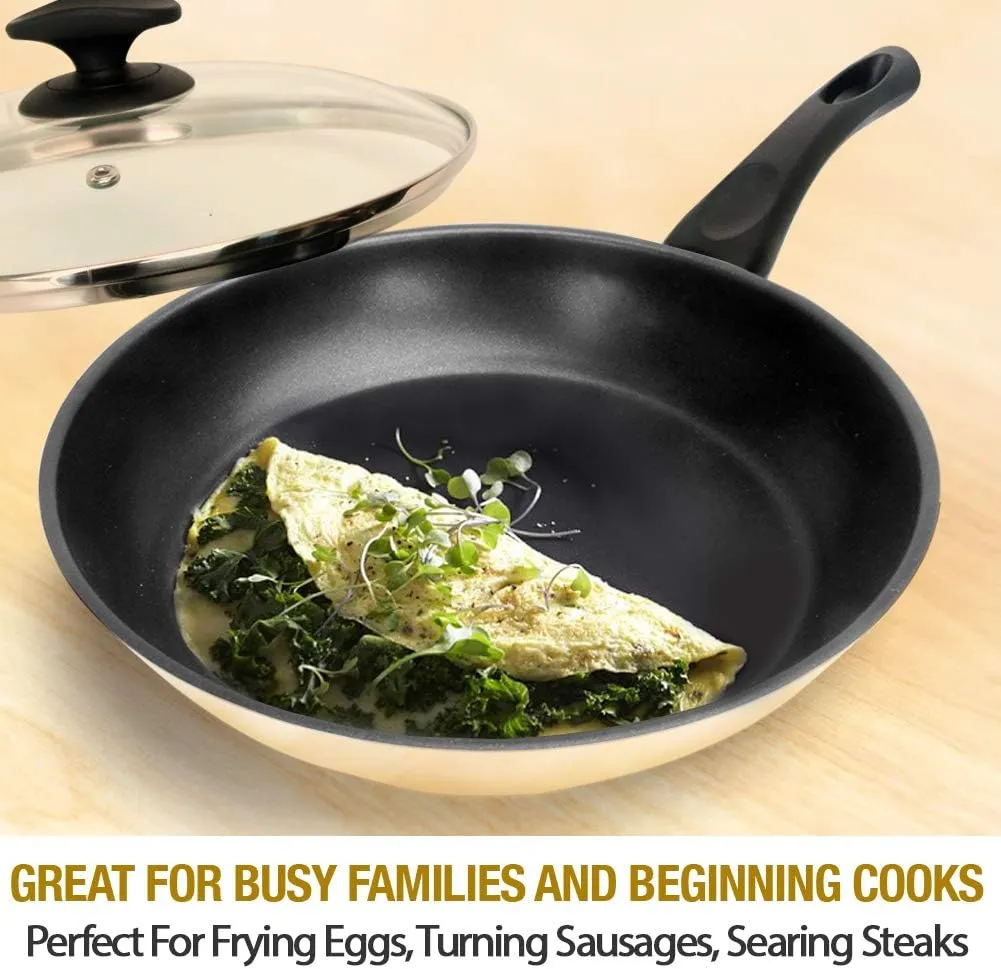 HOMICHEF 9.5 Inch and 11 Inch Set of 2 Nonstick Frying Pans Glass Lids Nickel Free Stainless Steel - 9.5 Inches and 11 Inches 2-Piece Fry Pan Set Nonstick Clear Vented Glass Lids Induction Compatible