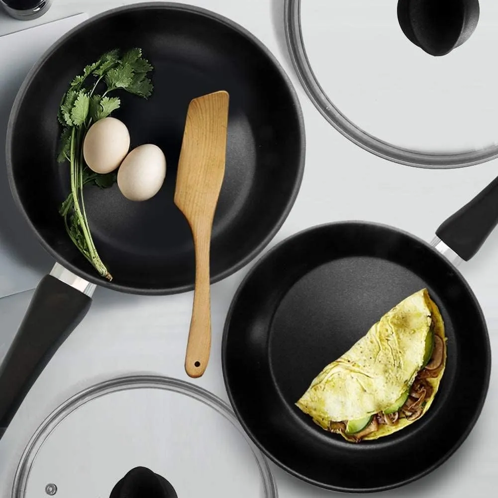 HOMICHEF 9.5 Inch and 11 Inch Set of 2 Nonstick Frying Pans Glass Lids Nickel Free Stainless Steel - 9.5 Inches and 11 Inches 2-Piece Fry Pan Set Nonstick Clear Vented Glass Lids Induction Compatible