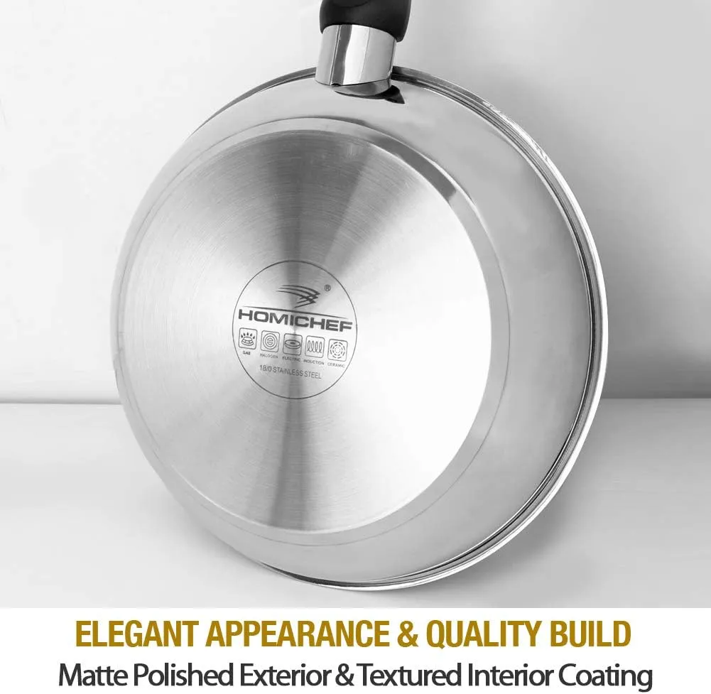 HOMICHEF 9.5 Inch and 11 Inch Set of 2 Nonstick Frying Pans Glass Lids Nickel Free Stainless Steel - 9.5 Inches and 11 Inches 2-Piece Fry Pan Set Nonstick Clear Vented Glass Lids Induction Compatible