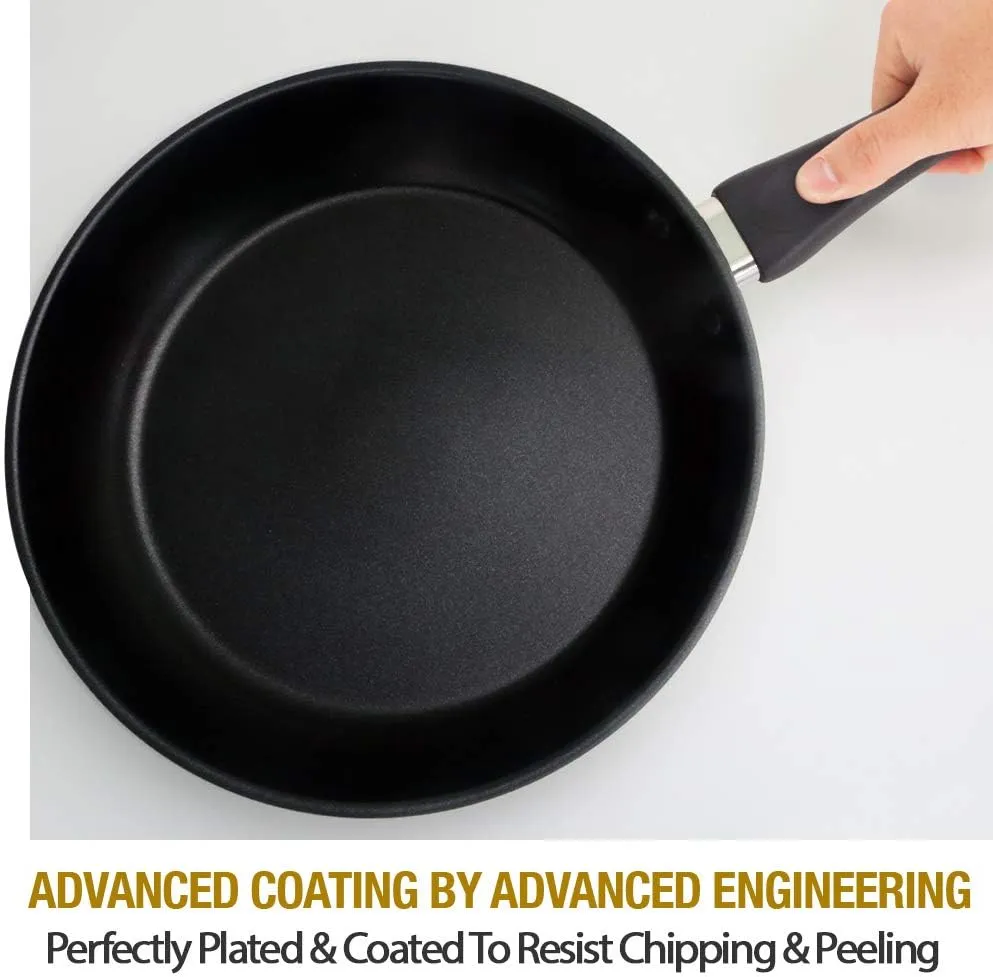 HOMICHEF 9.5 Inch and 11 Inch Set of 2 Nonstick Frying Pans Glass Lids Nickel Free Stainless Steel - 9.5 Inches and 11 Inches 2-Piece Fry Pan Set Nonstick Clear Vented Glass Lids Induction Compatible