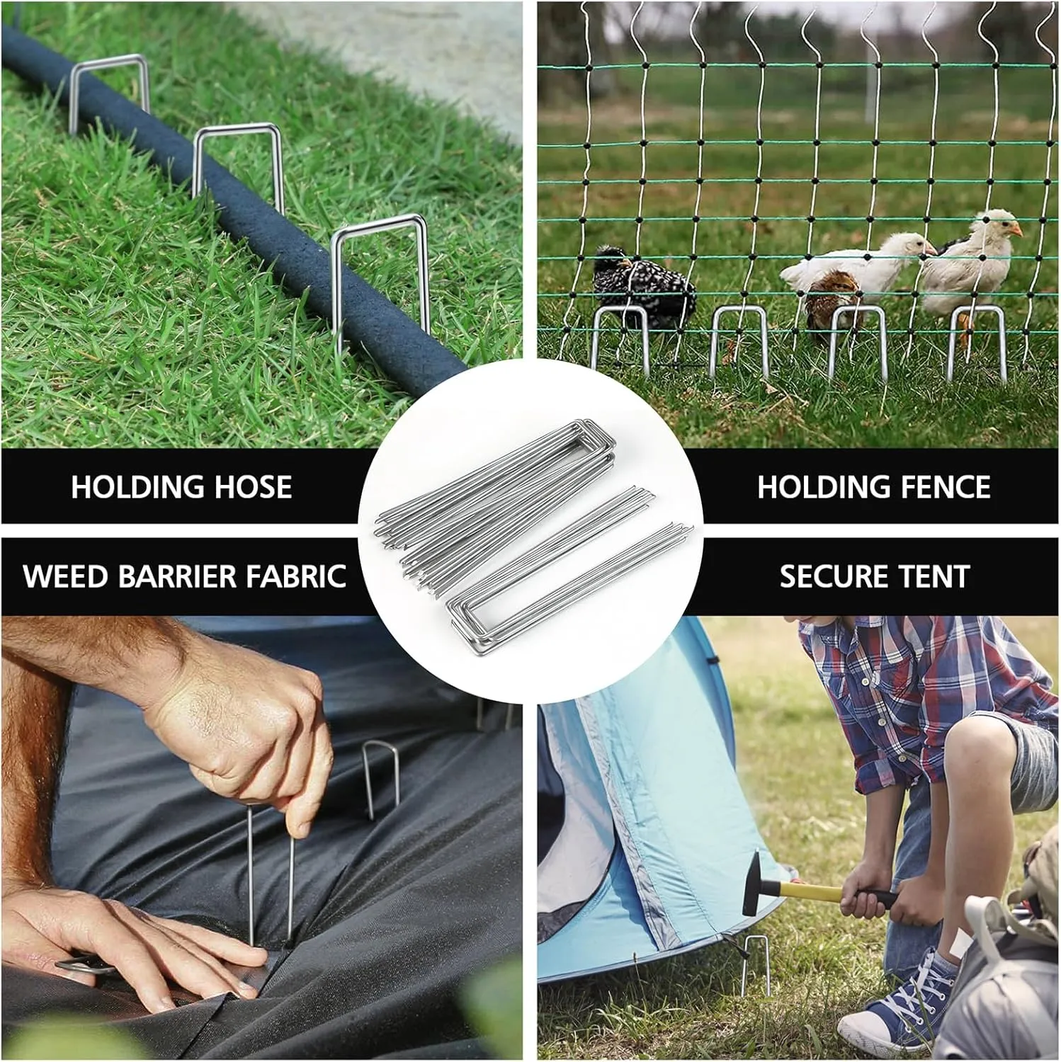 HOOPLE 100 Pack 6 Inch 11 Gauge Galvanized Landscape Staples,Stakes for Outdoor Decorations, Anti-Rust Staples for Weed Barrier Fabric, U-Shaped Tent Stakes (100)