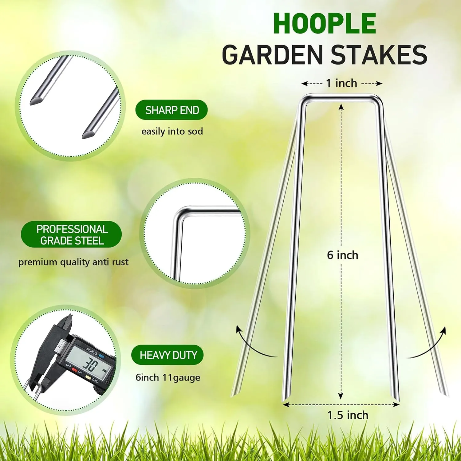 HOOPLE 100 Pack 6 Inch 11 Gauge Galvanized Landscape Staples,Stakes for Outdoor Decorations, Anti-Rust Staples for Weed Barrier Fabric, U-Shaped Tent Stakes (100)