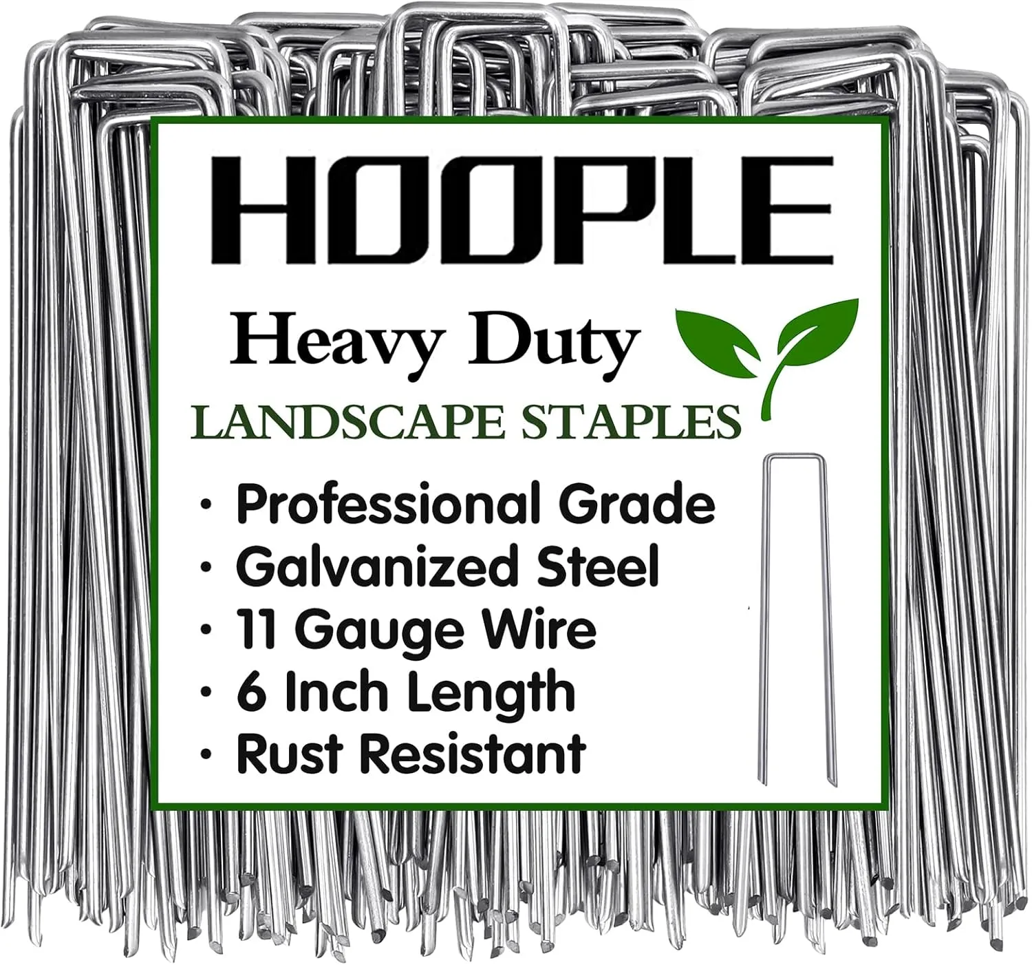 HOOPLE 100 Pack 6 Inch 11 Gauge Galvanized Landscape Staples,Stakes for Outdoor Decorations, Anti-Rust Staples for Weed Barrier Fabric, U-Shaped Tent Stakes (100)