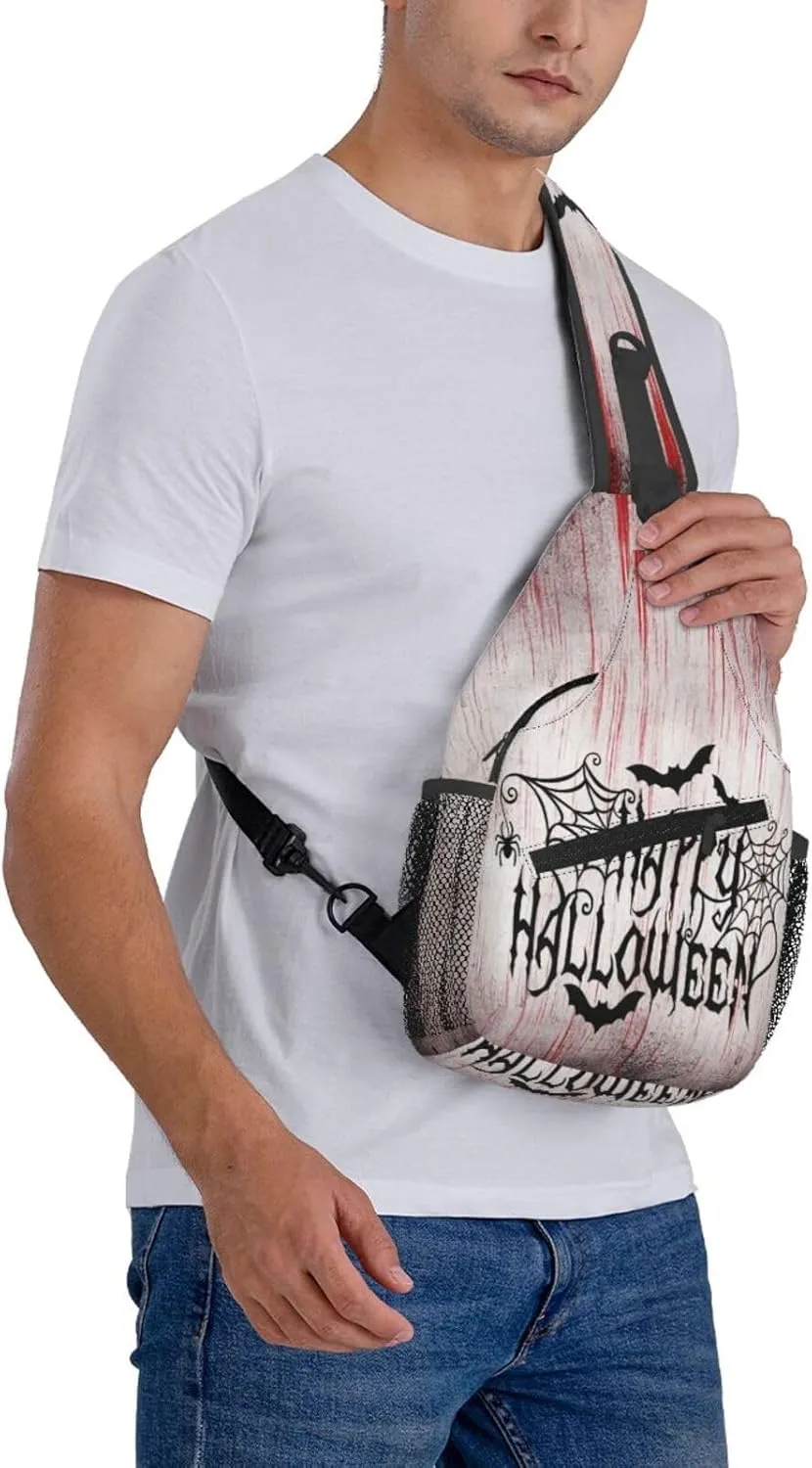 Horror Halloween Sling Backpack,Cute Ghost Pumpkin Crossbody Shoulder Backpack Adjustable Sling Bag for Men Women