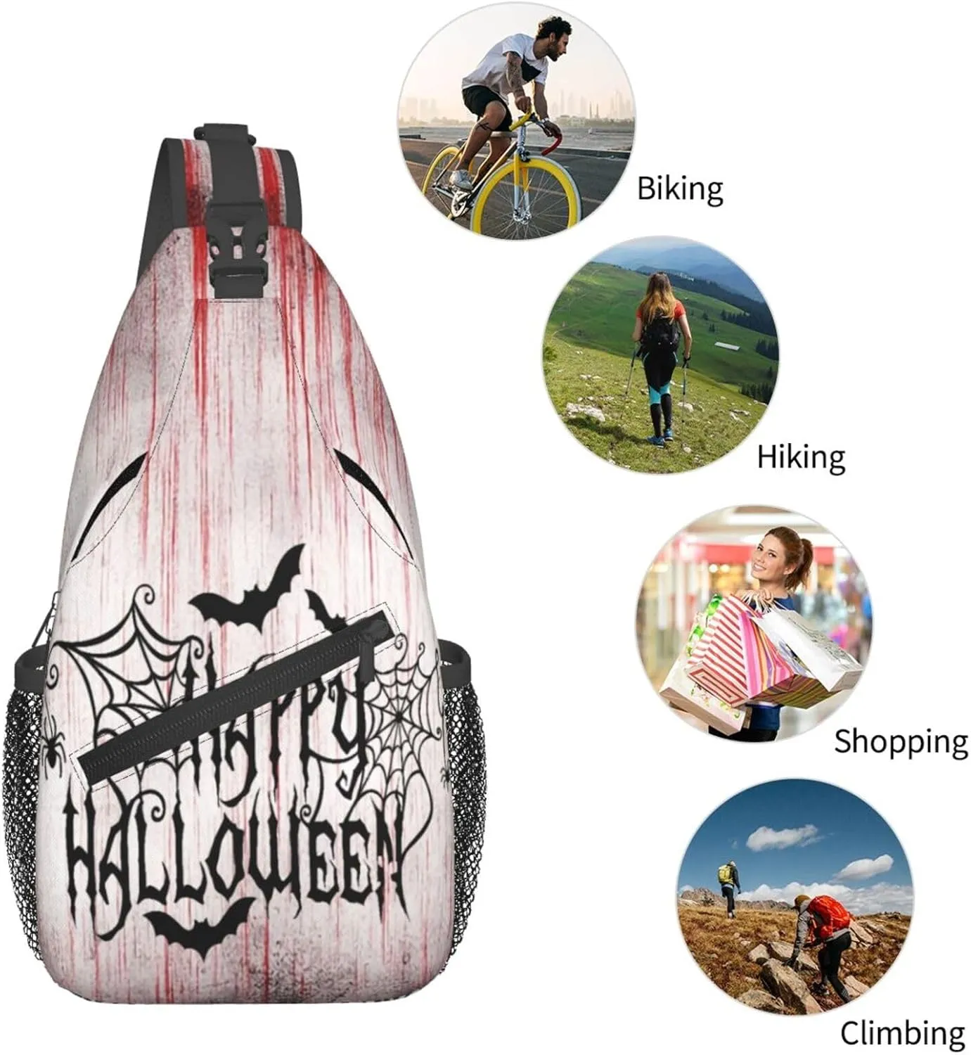 Horror Halloween Sling Backpack,Cute Ghost Pumpkin Crossbody Shoulder Backpack Adjustable Sling Bag for Men Women