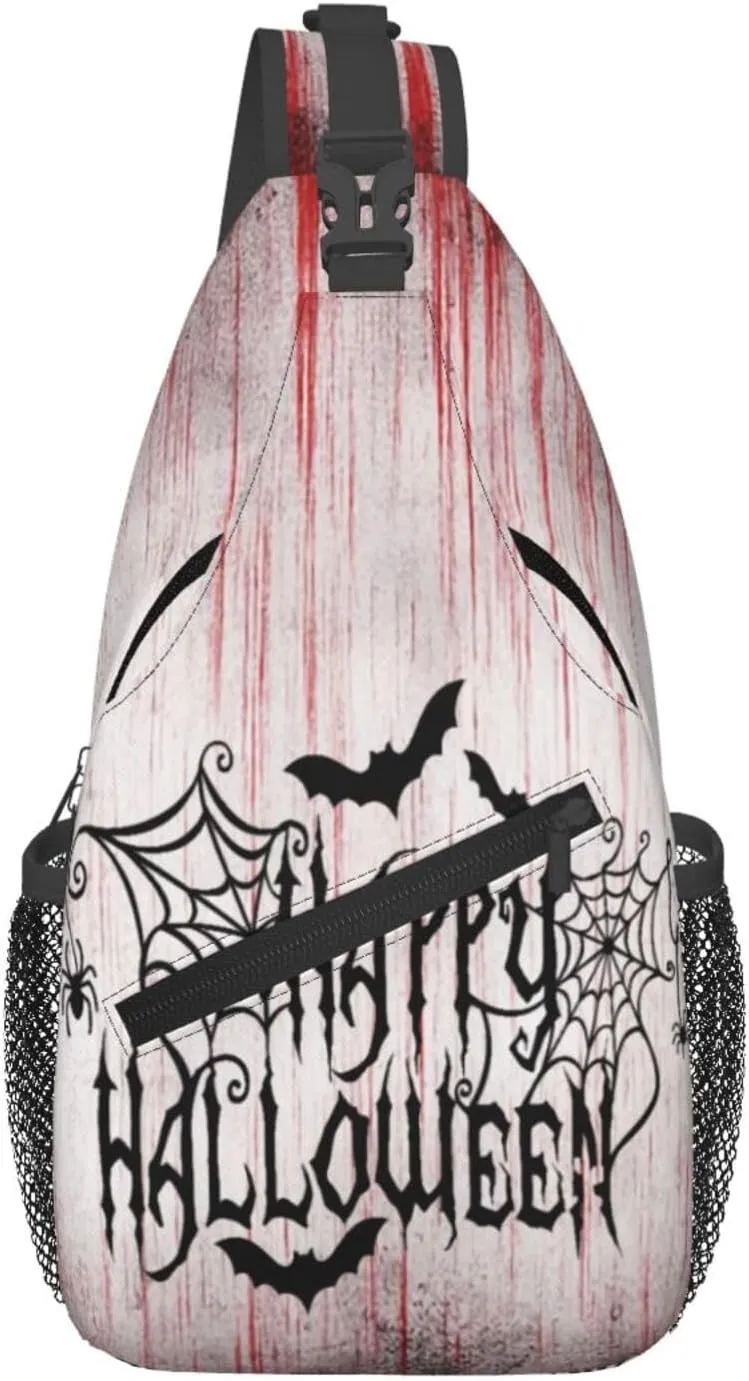 Horror Halloween Sling Backpack,Cute Ghost Pumpkin Crossbody Shoulder Backpack Adjustable Sling Bag for Men Women