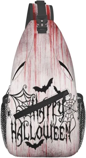 Horror Halloween Sling Backpack,Cute Ghost Pumpkin Crossbody Shoulder Backpack Adjustable Sling Bag for Men Women