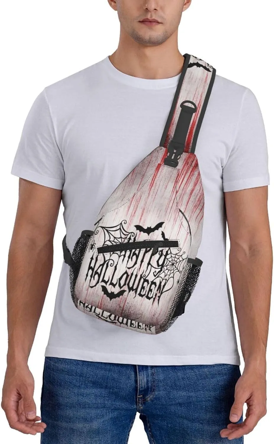 Horror Halloween Sling Backpack,Cute Ghost Pumpkin Crossbody Shoulder Backpack Adjustable Sling Bag for Men Women
