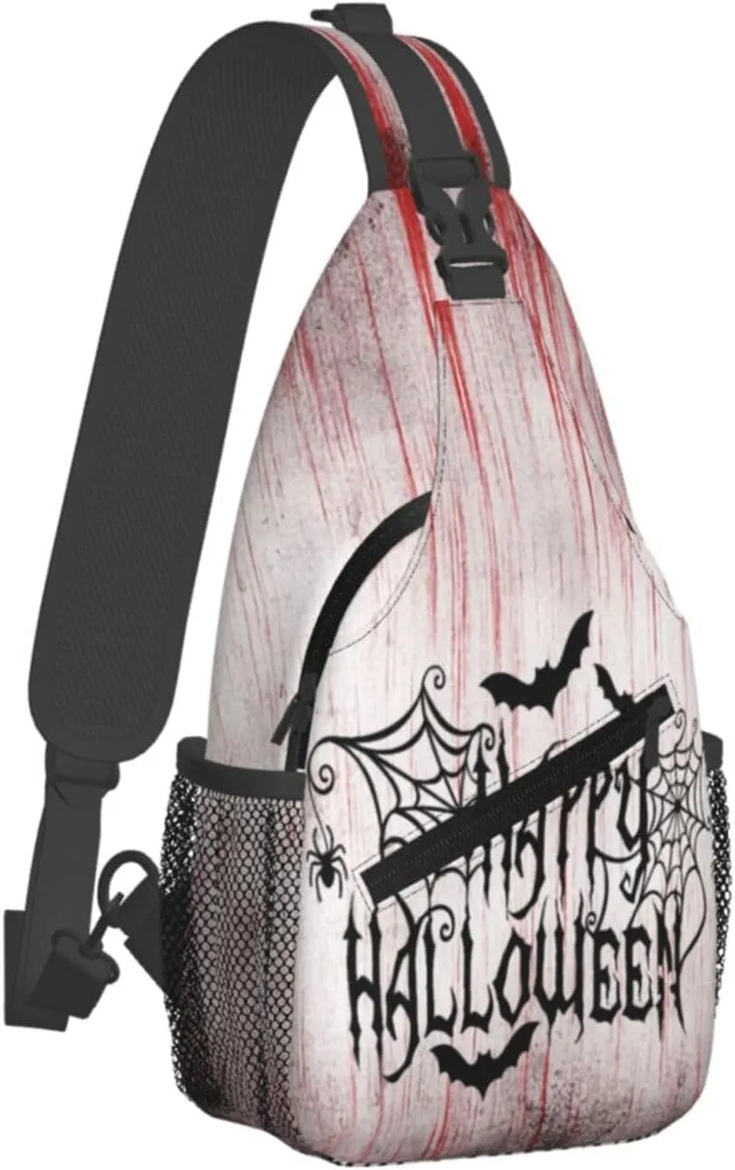 Horror Halloween Sling Backpack,Cute Ghost Pumpkin Crossbody Shoulder Backpack Adjustable Sling Bag for Men Women