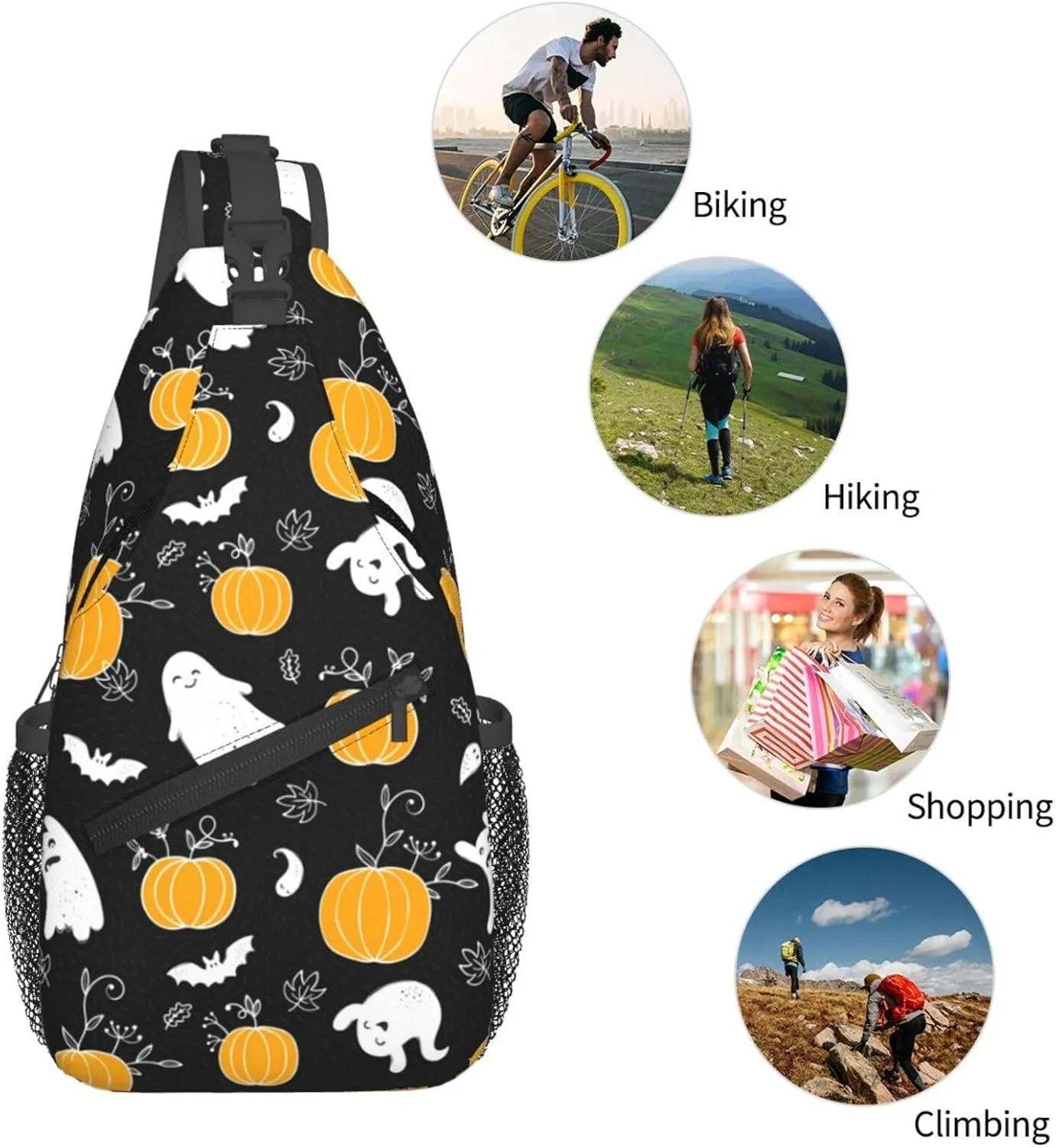 Horror Halloween Sling Backpack,Cute Ghost Pumpkin Crossbody Shoulder Backpack Adjustable Sling Bag for Men Women
