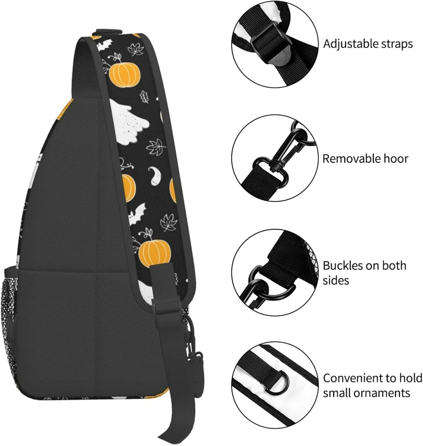 Horror Halloween Sling Backpack,Cute Ghost Pumpkin Crossbody Shoulder Backpack Adjustable Sling Bag for Men Women