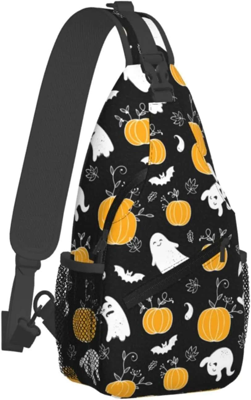 Horror Halloween Sling Backpack,Cute Ghost Pumpkin Crossbody Shoulder Backpack Adjustable Sling Bag for Men Women
