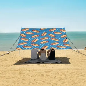 Hot Dog Beach Canopy Tent Anti-UV & Wind Resistant, Blue White Dots Camping Sun Shelter Easy Setup Portable,Outdoor Shade Tents with Sandbags,Sand Shovels,Ground Pegs & Stability Poles