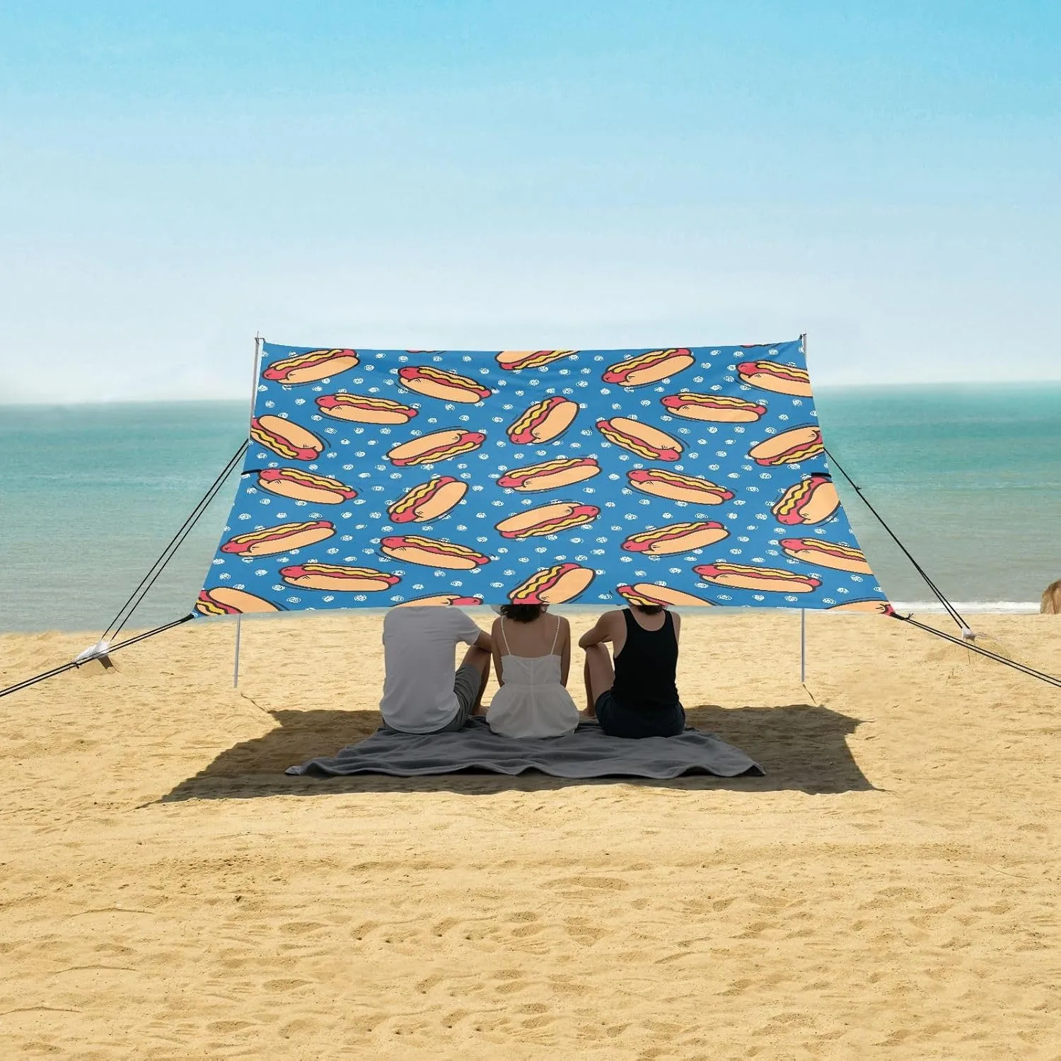 Hot Dog Beach Canopy Tent Anti-UV & Wind Resistant, Blue White Dots Camping Sun Shelter Easy Setup Portable,Outdoor Shade Tents with Sandbags,Sand Shovels,Ground Pegs & Stability Poles