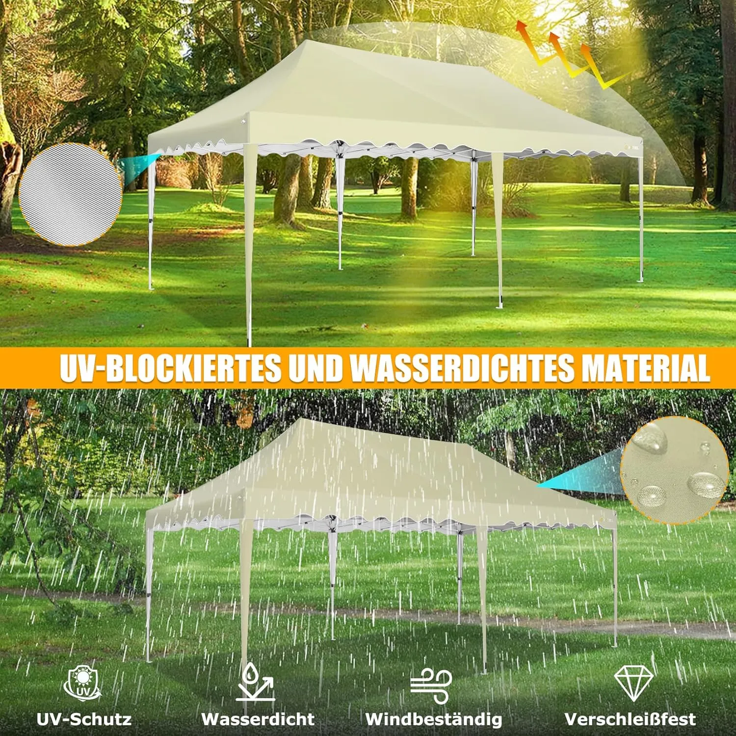 HOTEEL 10x20 Pop Up Canopy, Outdoor Easy Setup Party Tent, Waterproof Portable Enclosed Event Shelter with Wheeled Bag, Weight Bag for Backyard, Vendor, Khaki