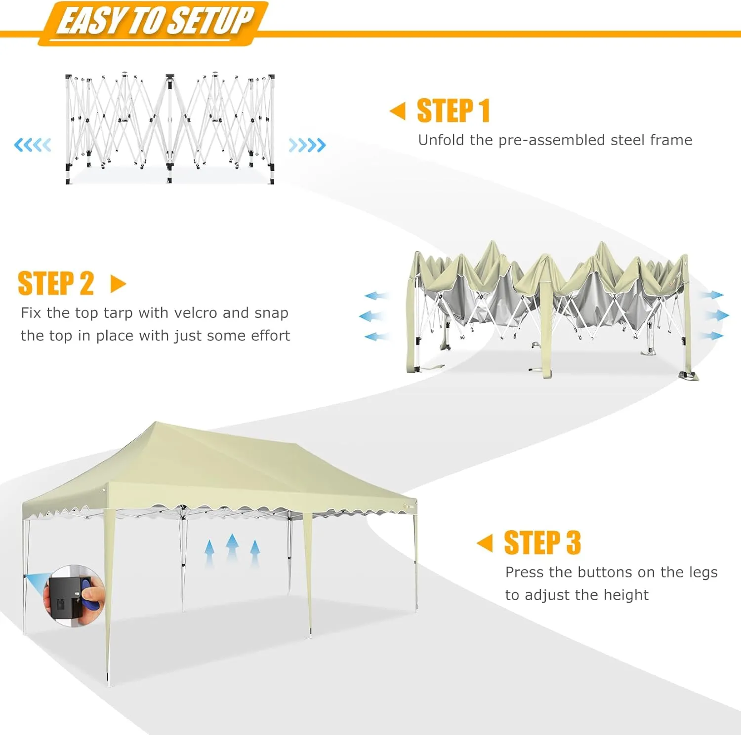 HOTEEL 10x20 Pop Up Canopy, Outdoor Easy Setup Party Tent, Waterproof Portable Enclosed Event Shelter with Wheeled Bag, Weight Bag for Backyard, Vendor, Khaki