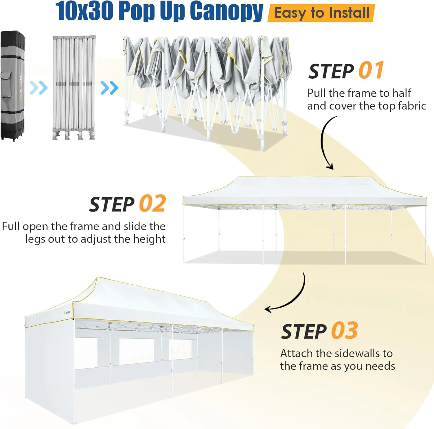 HOTEEL 10x30 Pop up Canopy Tent for Parties, Heavy Duty Easy Setup Tent with 5 Sidewalls, Outdoor Commercial Instant Gazebo for Wedding Event, with Roller Bag & Sand Bags, White(Hexagonal Frame)