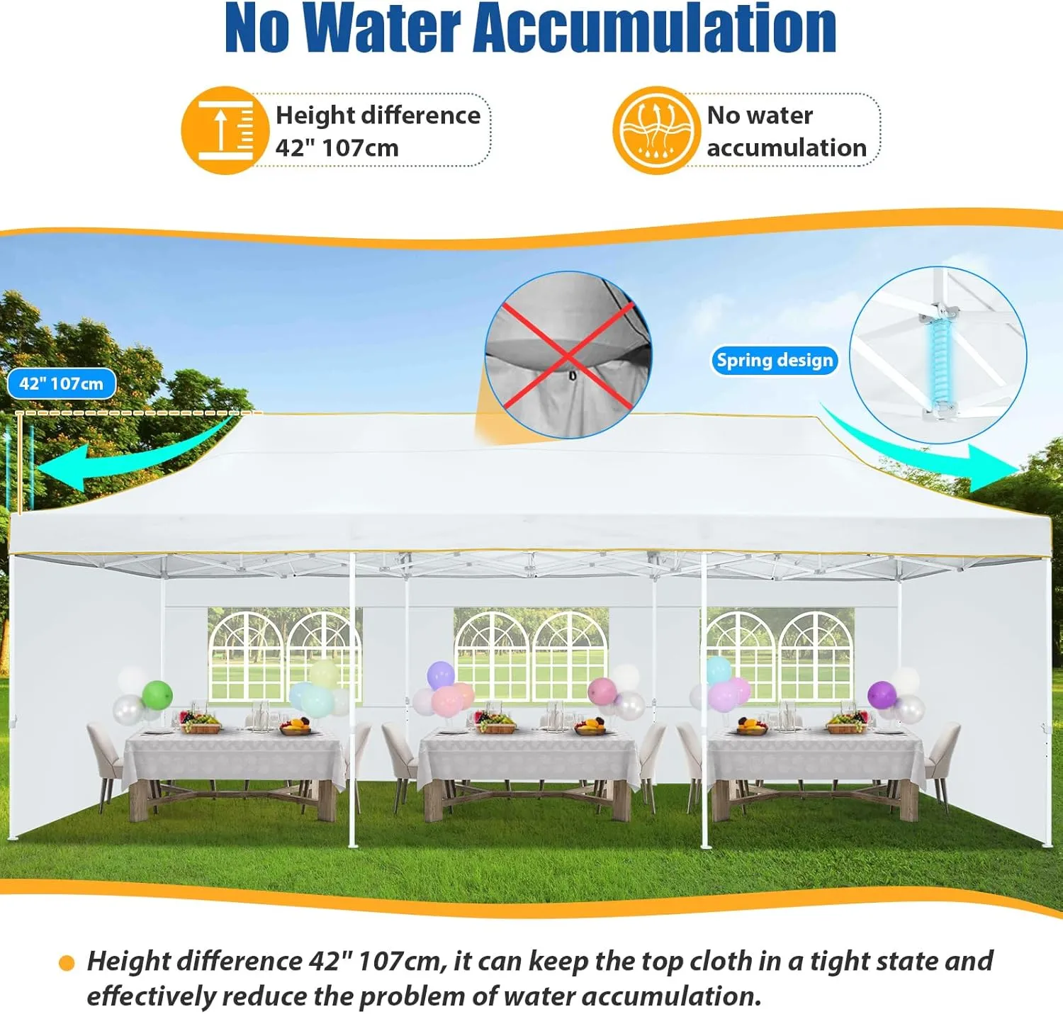 HOTEEL 10x30 Pop up Canopy Tent for Parties, Heavy Duty Easy Setup Tent with 5 Sidewalls, Outdoor Commercial Instant Gazebo for Wedding Event, with Roller Bag & Sand Bags, White(Hexagonal Frame)